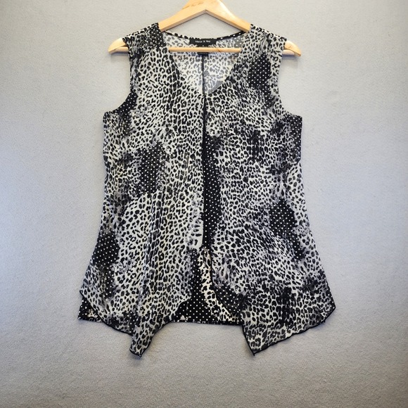 Adele & May Tops - Adele & May Leopard Polka Dot Mixed Print Sleeveless Top Small Black White
